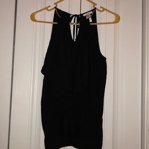 Black Ruffle Front Sleeveless Blouse